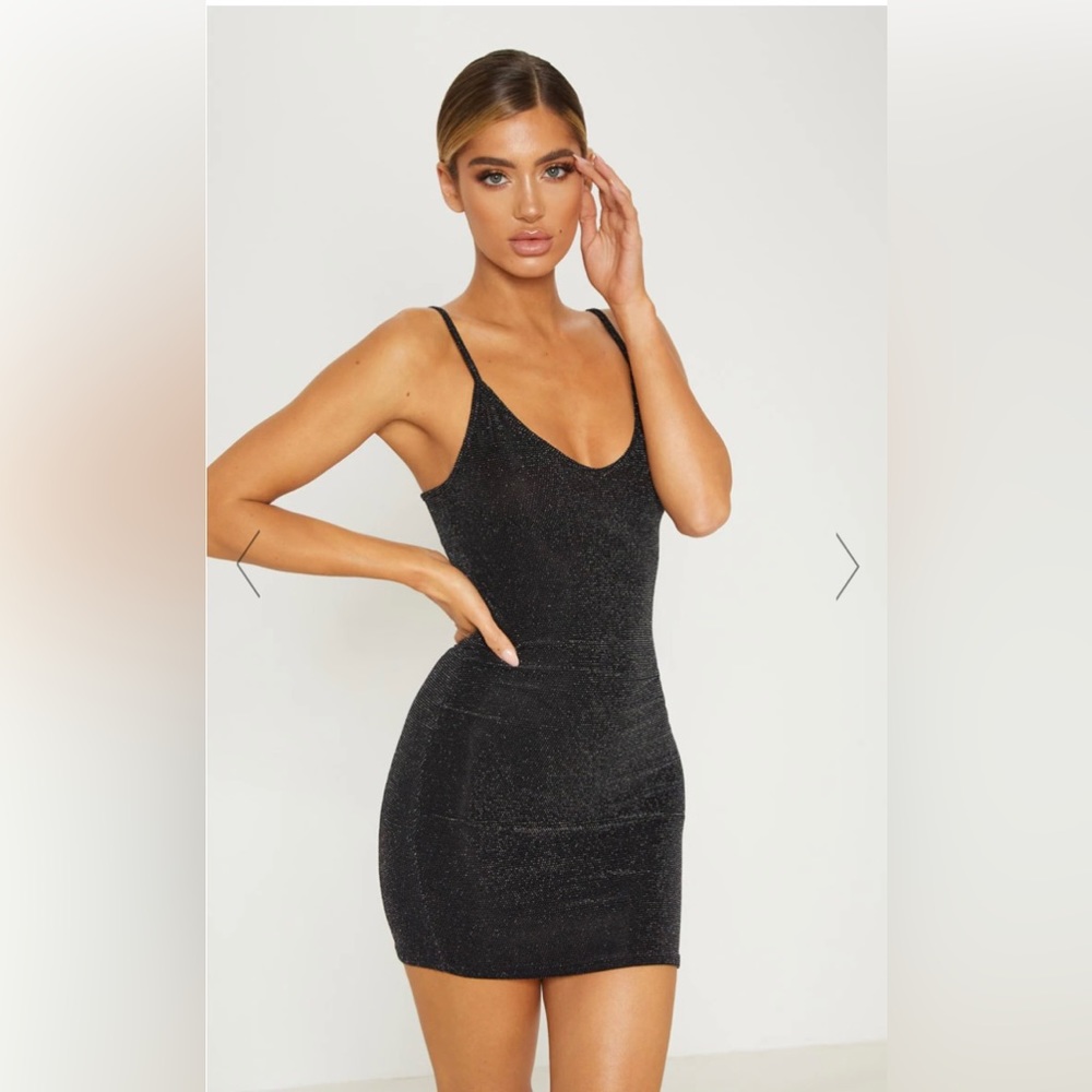 Pretty Little Thing - BLACK SHEER STRAPPY TEXTURED GLITTER BODYCON DRESS